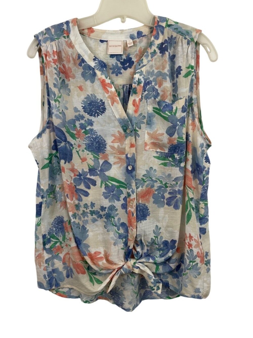Zac & Rachel Floral Sleeveless Blouse With Front Tie Detail Size L